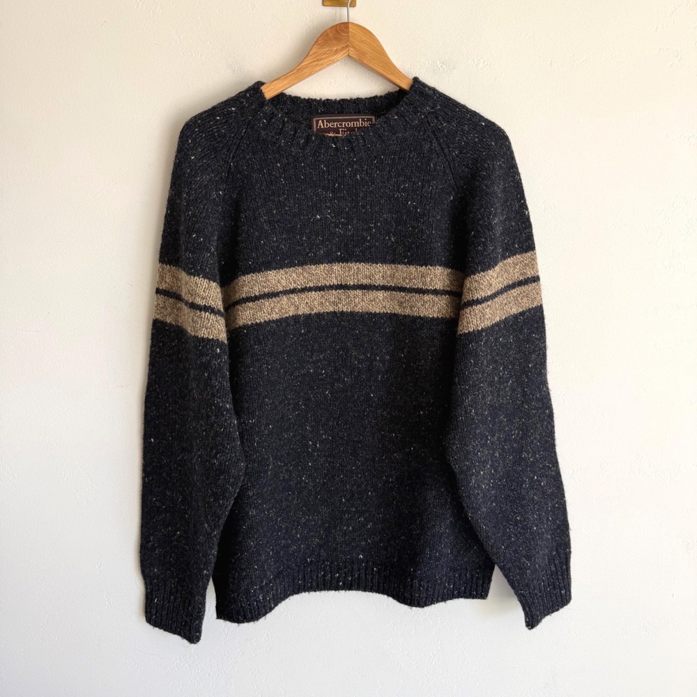 Vintage Abercrombie & Fitch Shetland Wool Sweater L Navy Stripe 90s Academia